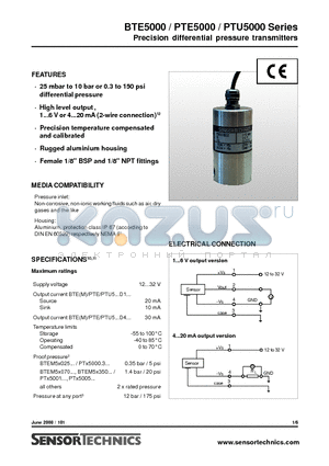 PTE5015D4C datasheet - Precision differential pressure transmitters