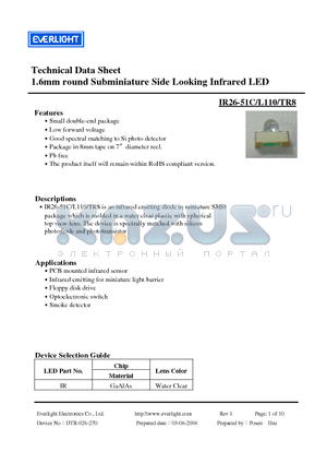 IR26-51C datasheet - 1.6mm round Subminiature Side Looking Infrared LED