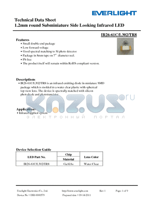 IR26-61C-L302-TR8 datasheet - 1.2mm round Subminiature Side Looking Infrared LED