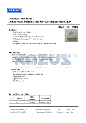 IR26-51C-L110-TR8 datasheet - 1.6mm round Subminiature Side Looking Infrared LED