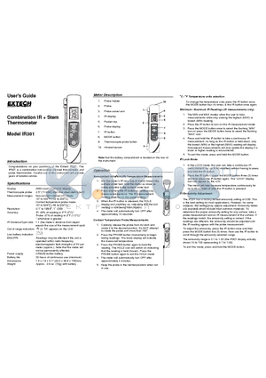 IR301 datasheet - Combination IR  Stem Thermometer