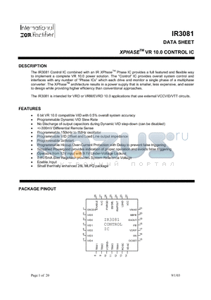 IR3081MTR datasheet - XPHASE VR 10.0 CONTROL IC