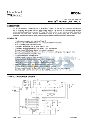 IR3084MPBF datasheet - XPHASETM VR 10/11 CONTROL IC