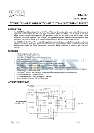 IR3087MTR datasheet - XPHASE PHASE IC WITH OPTI-PHASE, OVP, AND OVERTEMP DETECT