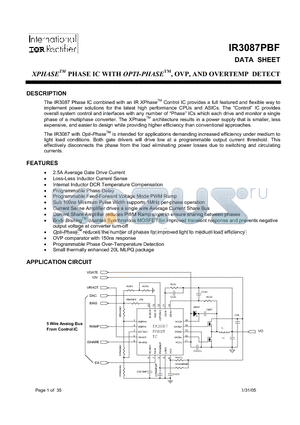 IR3087MPBF datasheet - XPHASETM PHASE IC WITH OPTI-PHASETM, OVP, AND OVERTEMP DETECT