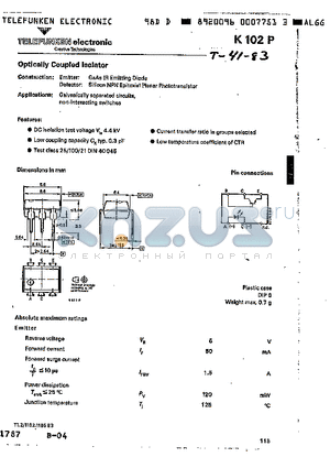 K102P datasheet - Optically Coupled Isolator