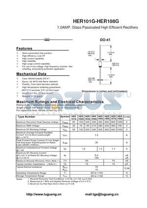 HER105G datasheet - 1.0AMP. Glass Passivated High Efficient Rectifiers