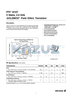 PTF10107 datasheet - 5 Watts, 2.0 GHz GOLDMOS Field Effect Transistor