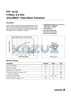 PTF10135 datasheet - 5 Watts, 2.0 GHz GOLDMOS Field Effect Transistor
