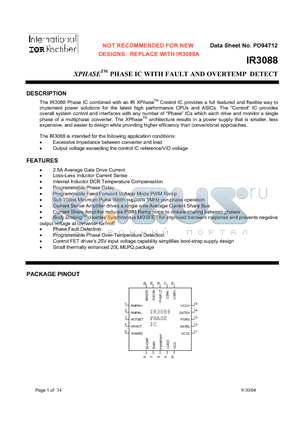 IR3088M datasheet - XPHASE PHASE IC WITH FAULT AND OVERTEMP DETECT
