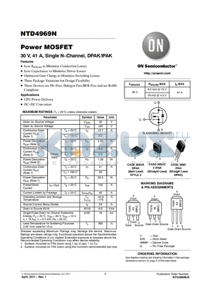 NTD4969N-1G datasheet - Power MOSFET 30 V, 41 A, Single NChannel, DPAK/IPAK CPU Power Delivery