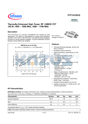 PTF141501E datasheet - Thermally-Enhanced High Power RF LDMOS FET 150 W, 1450-1500 MHz, 1600-1700 MHz