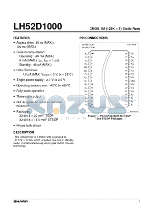 LH52D1000 datasheet - CMOS 1M (128K x 8) Static Ram