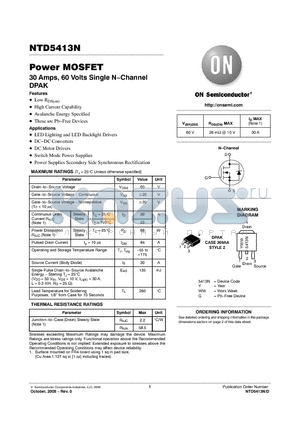 NTD5413NT4G datasheet - Power MOSFET 30 Amps, 60 Volts Single N−Channel DPAK