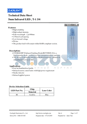 IR333-H0-L10 datasheet - 5mm Infrared LED , T-1 3/4