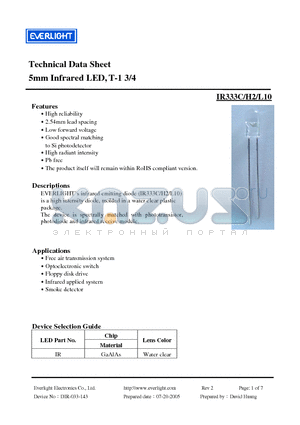 IR333C/H2/L10 datasheet - 5mm Infrared LED, T-1 3/4