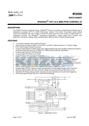 IR3500 datasheet - XPHASE3TM VR11.0 & AMD PVID CONTROL IC