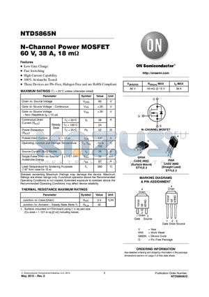 NTD5865N datasheet - N-Channel Power MOSFET 60 V, 38 A, 18 m