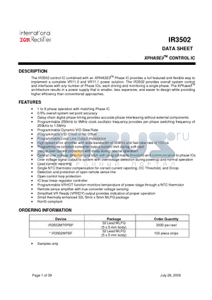 IR3502MTRPBF datasheet - XPHASE3TM CONTROL IC