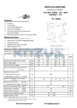 HER1060 datasheet - High Efficiency Rectifiers