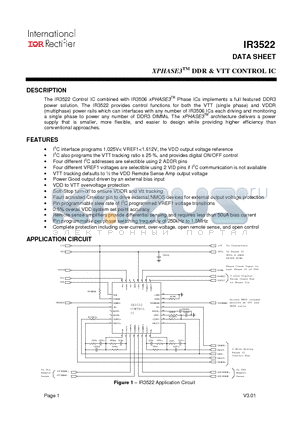 IR3522 datasheet - XPHASE3TM DDR & VTT CONTROL IC