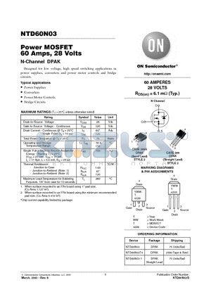 NTD60N03T4 datasheet - Power MOSFET 60 Amps, 28 Volts