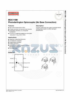 MOC119M datasheet - Photodarlington Optocoupler (No Base Connection)