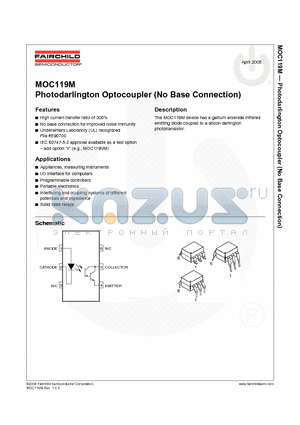 MOC119SVM datasheet - Photodarlington Optocoupler (No Base Connection)