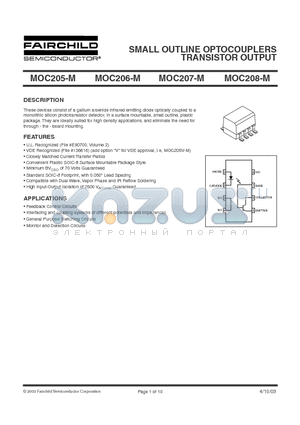 MOC205 datasheet - SMALL OUTLINE OPTOCOUPLERS TRANSISTOR OUTPUT