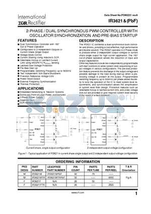 IR3621MTRPBF datasheet - 2-PHASE / DUAL SYNCHRONOUS PWM CONTROLLER WITH OSCILLATOR SYNCHRONIZATION AND PRE-BIAS STARTUP