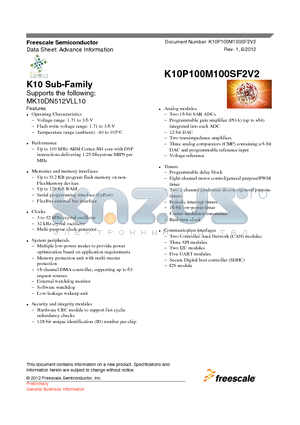 K10P100M100SF2V2 datasheet - K10 Sub-Family