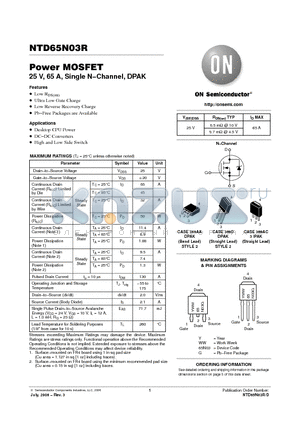 NTD65N03RT4G datasheet - Power MOSFET 25 V, 65 A, Single N-Channel, DPAK