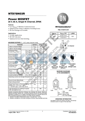 NTD78N03R-35G datasheet - Power MOSFET 25 V, 85 A, Single N−Channel, DPAK