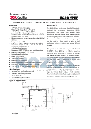 IR3640MPBF datasheet - HIGH FREQUENCY SYNCHRONOUS PWM BUCK CONTROLLER