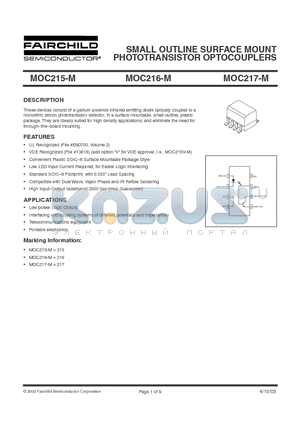 MOC216-M datasheet - SMALL OUTLINE SURFACE MOUNT PHOTOTRANSISTOR OPTOCOUPLERS