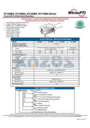 K1100BAC datasheet - 14 pin DIP, 5.0 Volt, Clock Oscillator