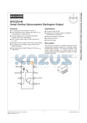 MOC223-M datasheet - Small Outline Optocouplers Darlington Output