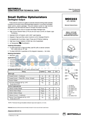 MOC223 datasheet - SMALL OUTLINE OPTOISOLATORS DARLINGTON OUTPUT