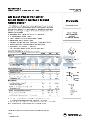 MOC256 datasheet - SMALL OUTLINE OPTOISOLATORS AC INPUT TRANSISTOR OUTPUT