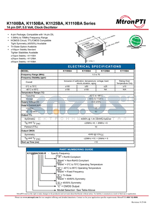 K1100BACEM datasheet - 14 PIN dip 5.0 volt clock oscillator