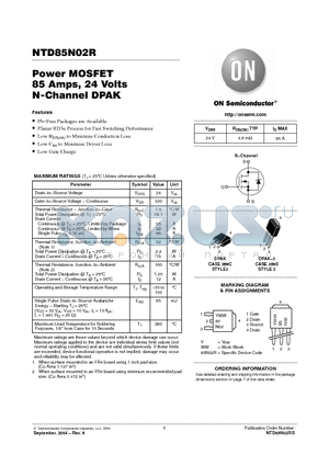 NTD85N02RT4G datasheet - Power MOSFET 85 Amps, 24 Volts N-Channel DPAK