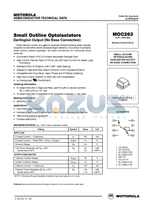 MOC263 datasheet - SMALL OUTLINE OPTOISOLATORS DARLINGTON OUTPUT NO BASE CONNECTION