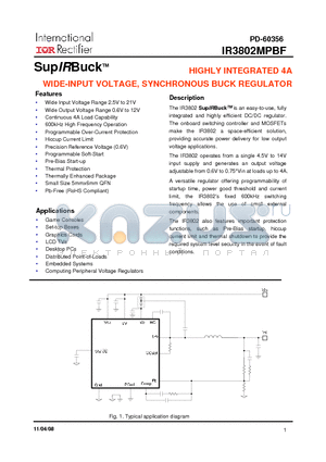 IR3802MPBF datasheet - SupIRBuckTM