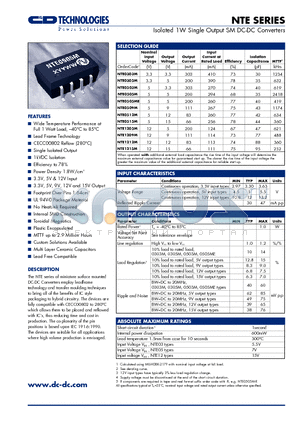 NTE0303M datasheet - Isolated 1W Single Output SM DC/DC Converters