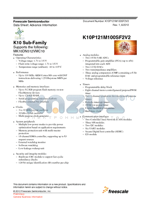 K10P121M100SF2V2 datasheet - K10 Sub-Family