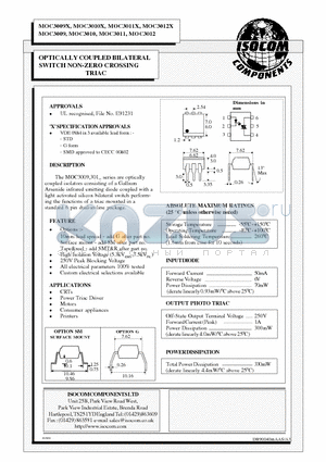 MOC3009 datasheet - OPTICALLY COUPLED BILATERAL SWITCH NON-ZERO CROSSING TRIAC