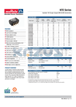 NTE0303MC datasheet - Isolated 1W Single Output SM DC/DC Converters