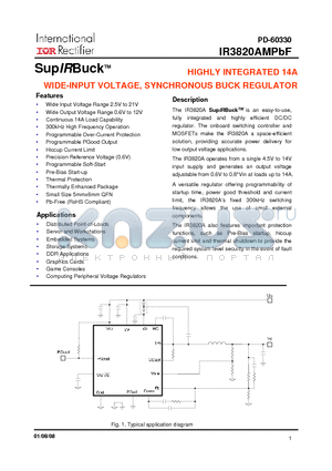 IR3820AMPBF datasheet - HIGHLY INTEGRATED 14A WIDE-INPUT VOLTAGE, SYNCHRONOUS BUCK REGULATOR