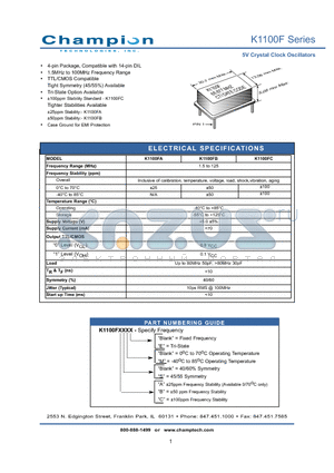 K1100FAM datasheet - 5V Crystal Clock Oscillators