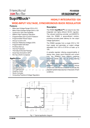 IR3820MPBF_08 datasheet - HIGHLY INTEGRATED 12A WIDE-INPUT VOLTAGE, SYNCHRONOUS BUCK REGULATOR